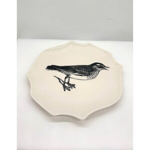 Creative Co-Op Bird Stoneware Plate Nr 5 Scalloped Edge Cream Black DA2808